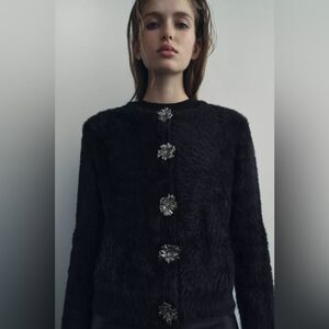 ZARA FUZZY KNIT FAUX FUR JACKET